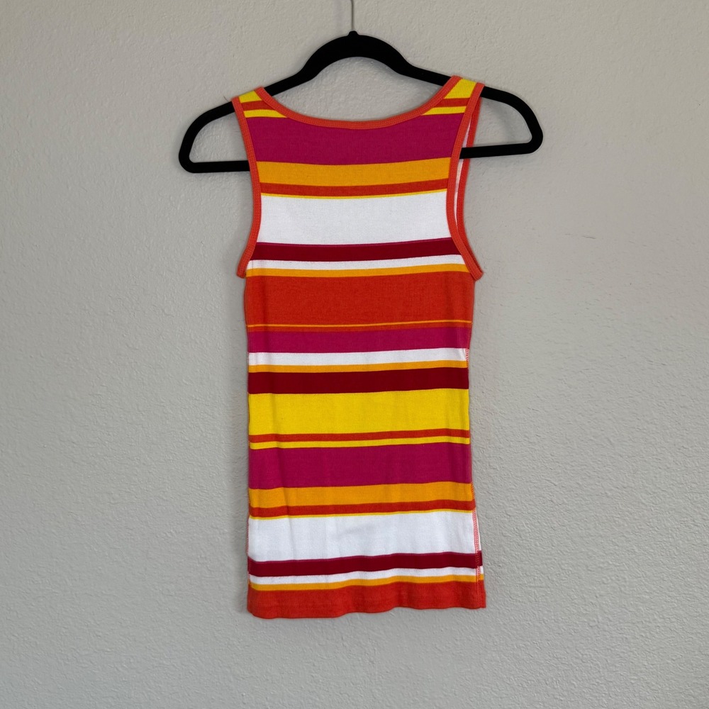 Y2K Womens Medium Striped Tank Top Colorful Long Fitted Ribbed Bright Layering‎ - Picture 2 of 6